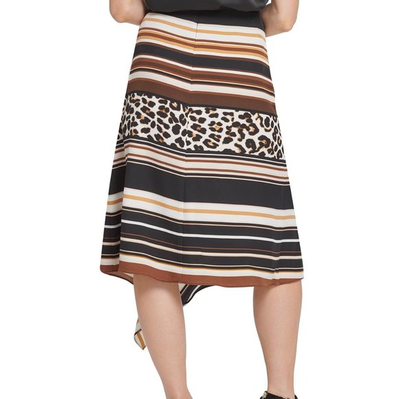 Dkny Mixed Animal Print Midi Asymmetrical Skirt - Picture 3 of 8